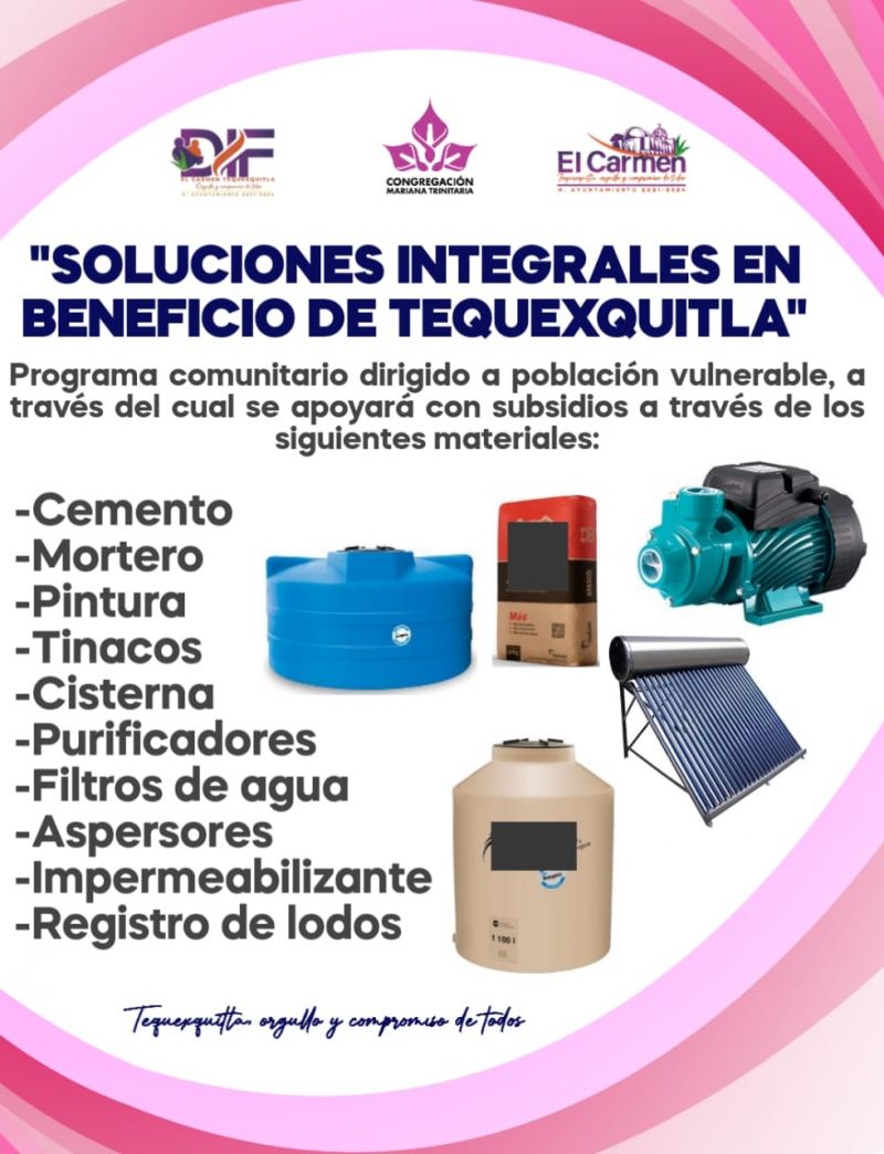 Insumos subsidiados por parte de la congregación #MarianaTrinitaria ,